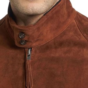 <b>Men's</b> <b>Brown</b> Suede <b>Leather</b> Hooded Eco-Friendly Breathable <b>Jacket</b> Casual Single Breasted Regular Fit Winter Wear Front - Product Image 5