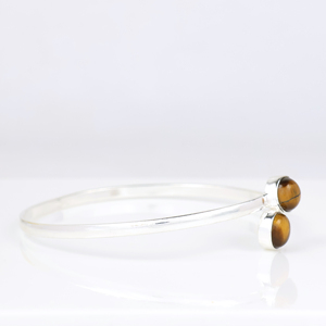 Wholesale Handmade 925 Sterling Silver Plated Natural Tiger Eye Gemstone Two <b>Stone</b> Round Cabochon Bypass Bangle <b>Bracelet</b> Elegant - Product Image 4
