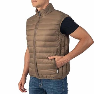 Chaqueta de invierno para hombre con cuello alto, sin mangas y bolsillo con cremallera, acolchada negra, tipo puffer de media manga - Product Image 3