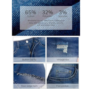 Women's High Waist <b>Denim</b> Shorts <b>Stretch</b> Fabric Raw Hem Summer Jorts Bangladesh Factory Supplier - Product Image 5
