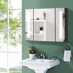 Armadietto a Specchio LED Nero Lucido 35.5" L x 25.5" H da Parete con 3 Armadietti e Ricarica USB - Product Image 2