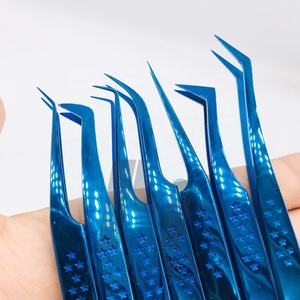 ชุดแหนบต่อขนตาแบบสแตนเลสสีน้ำเงินเคลือบพลาสม่าชุดแหนบไฟเบอร์ที่ยั่งยืนทั้งหมดแกะสลักดาวดูแลส่วนบุคคล - Product Image 3