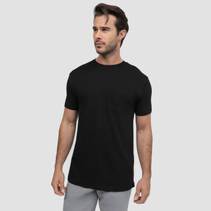 Camiseta de algodón negra de manga corta con cuello redondo y corte regular para hombre, diseño liso de punto casual. - Product Image 3
