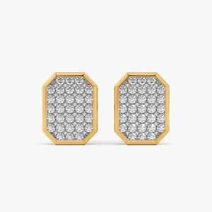Pendientes de Oro Amarillo con Diamantes Cultivados en Laboratorio y Marco Geométrico en Forma de Hoja - Product Image 3