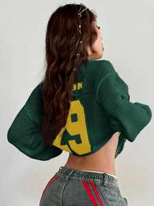 Pull en maille tricotée personnalisé pour femme, style oversize avec numéro, respirant, style sportif, streetwear, vente en gros OEM - Product Image 6