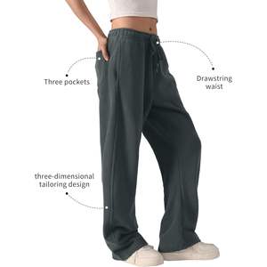 2025 pantalones de chándal supersuaves para mujer, pantalones de chándal holgados de lana de pierna ancha con cordón, ajuste relajado y bolsillos arrugados Technics - Product Image 3