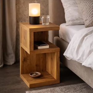 Meuble de chambre à coucher moderne minimaliste de luxe, respectueux de l'environnement, en bois de manguier, avec tiroirs en forme de S, courbes naturelles, table de chevet fermée royale - Product Image 1