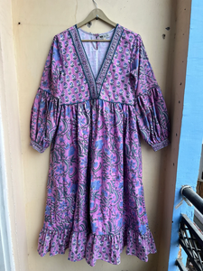 Nuevo Vestido Maxi Estilo Bohemio 100% Algodón, Estampado Floral, Cuello en V, Manga Larga, Vestido Maxi Largo Informal Tradicional para Mujer - Product Image 3