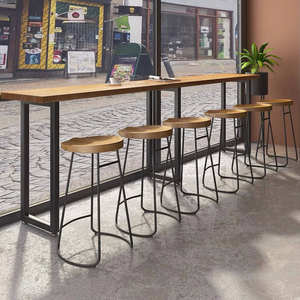 Conjunto de Muebles de Bar Rústicos de Madera Maciza para Uso Comercial en Cafeterías, Pubs, Restaurantes y Hogares, Incluye Mesa de Bar y Taburetes - Product Image 3