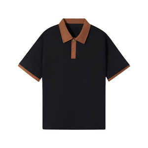 Polo pour homme à blocs de couleur, manches courtes, tricoté, décontracté, noir et crème, coupe classique - Product Image 3