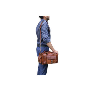 Sac de voyage en cuir véritable 100% fait main, marron foncé, de luxe, unisexe, avec fermeture éclair, portable, pour la nuit, le week-end et les voyages - Product Image 2
