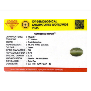 Natural Green Catseye Loose Gemstone 3.6 Carat for Fine Jewelry - Product Image 4