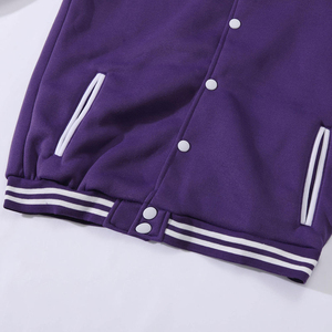 Chaqueta Varsity para Mujer, Color Morado y Blanco, Bloques de Color, Manga Larga, Corte Regular, Cuello Camisero, Tejido de Punto, Poliéster - Product Image 5