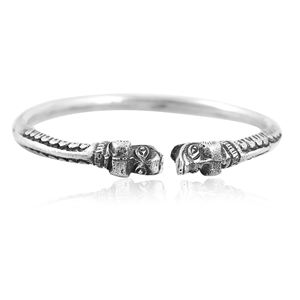 <b>Silver</b> Mountain Dual Skull Sterling <b>Silver</b> Open <b>Cuff</b> Charm <b>Bracelet</b>/Bangle with Antique <b>Silver</b> Finish Oxidized Look Cute Design - Product Image 4