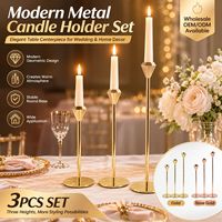 Lot de 3 bougeoirs en métal doré, avec dessus en aluminium facetté, pour centre de table de mariage et décoration intérieure