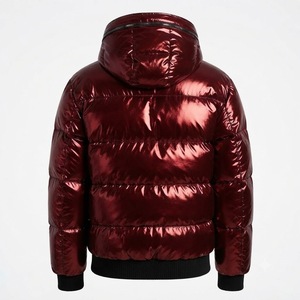 Blouson matelassé à capuche pour homme, bordeaux métallisé, entièrement zippé, rembourré en duvet, coupe-vent, vêtement d'extérieur décontracté pour l'hiver - Product Image 2