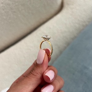 3 Carat Round E VVS2 Lab-Grown Diamond Half Bezel Flush-Set Solitaire <b>Thin</b> Yellow Gold <b>Ring</b> , IGI Certified - Product Image 4