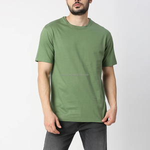Men's <b>Olive</b> <b>Green</b> Short Sleeve O-Neck Cotton <b>T</b>-<b>Shirt</b> Regular Fit Solid Color Casual Style Knitted Fabric - Product Image 1