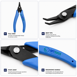 Pince de précision professionnelle à bec courbé, manche bleu, pour la fabrication de bijoux, prise en charge, maintien, pliage, outil manuel, logo personnalisé OEM - Product Image 6