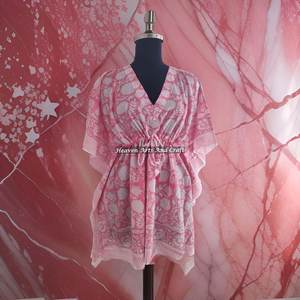 100% Cotton Women Sleepwear Hand Block Printed Kaftan Dress KFCS177 Light Weight Women Casual Occasion Wear Short Caftan Dresses - Product Image 5