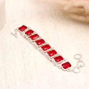 925 Sterling Silver Red Garnet <b>Bracelet</b>, Emerald Cut Multi Stone Link <b>Bracelet</b>, Natural Garnet <b>Gemstone</b> Jewelry for Women Wholes - Product Image 4