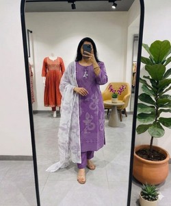 Women Traditional Cotton Salwar Kameez Dupatta Purple Casual Wear India Pakistan Style <b>Ankle</b>-Length Regular Fit SHAGUN 85143 - Product Image 1