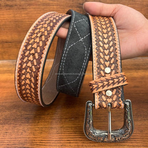 Nuevo estilo de moda marca Boot Stitch cinturón de cuero de gamuza mecanizado a mano para hombres y mujeres diseño de lujo cinturón de cuero genuino para Jeans - Product Image 2