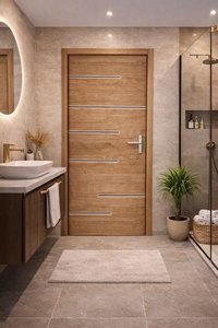 Puerta de Entrada Privada Moderna de PVC con Chapa de Madera, Resistente a la Humedad, Ignífuga, Puerta Interior de MDF Sólido, Material Principal Madera - Product Image 4