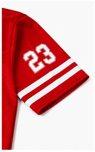 Camiseta de fútbol personalizada roja para hombre, cuello en V, poliéster, manga corta, corte regular para adultos, camisetas de fútbol personalizadas con twill. - Product Image 5