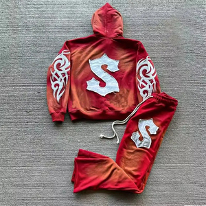 Custom Made Distressed Logo High Street Fashion Hoodie <b>Sun</b> Fade Effect Pullover Sweatshirt with Joggers Streetwear Tracksuit Set - Product Image 2