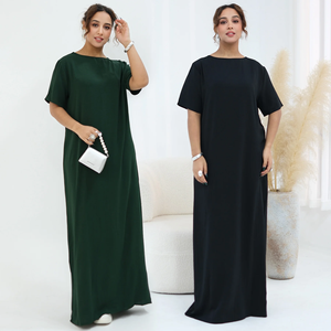 Under Abaya Long Inner Dress for Muslim Women, O Neckline Short Sleeves Hijabi Maxi <b>Underdress</b>, Islamic Clothing Modest Robe - Product Image 3
