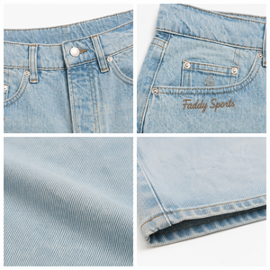 Shorts en jean bleu clair pour hommes, coupe ample, style streetwear, avec logo personnalisé, vente en gros, coupe décontractée, longueur genou, coton vintage, été - Product Image 4