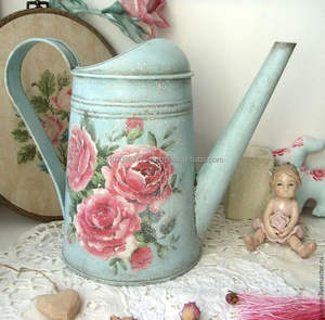 Decorative galvanized water can with hand-painted enamel design perfect for rustic farmhouse kitchens patios and <b>garden</b> <b>settings</b> - Product Image 3