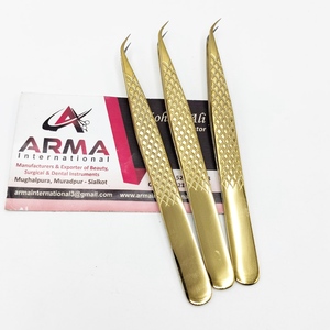 Pince à épiler professionnelle semi-courbée en acier inoxydable pour extensions de cils, précision anti-magnétique, poignée diamantée en or plasma, pointe lisse - Product Image 1