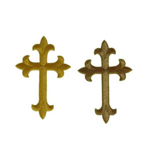 Premium Gold Bullion Wire Church Cross Badge Hand Embroidered Religious Vestment <b>Patch</b> <b>Sew</b> <b>On</b> Metal Badge Custom Color OEM - Product Image 4