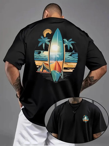 Men's Black <b>Surf</b> Board <b>Print</b> T-Shirt Short Sleeve O-Neck Digital <b>Print</b> Beach Design Regular Fit Casual Wear 100% Cotton - Product Image 2