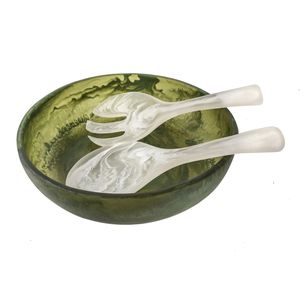 Bol de service en résine polie écologique avec ensemble de cuillères pour table basse, design minimaliste - Product Image 4