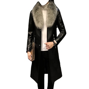 Black Leather Men's Shirts <b>Stand</b> Collar High Quality Waterproof Slim Fit Luxury Casual Winter - Product Image 1