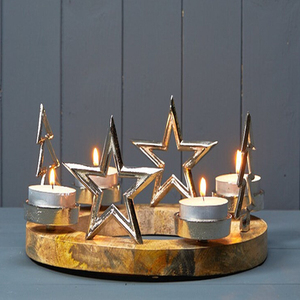 Centro de Mesa Navideño con Estrella Metálica Negra Mate, Portavelas para Velas de Té - Product Image 4