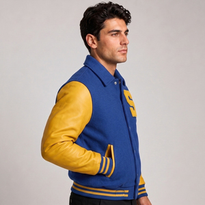 Men's Black <b>White</b> Varsity <b>Jacket</b> With Embroidered M Letter Preppy Style Regular Fit Autumn Wear Turn-down Collar - Product Image 6