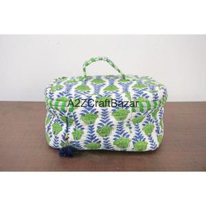 Nueva llegada al por mayor: Set de neceser de algodón puro hecho a mano con estampado de bloques para viaje, bolsa de maquillaje y neceser de tela para coser. - Product Image 6