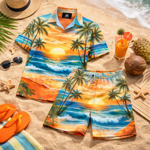 Conjunto de Camisa y Pantalones Cortos con Estampado Tropical para Hombre, Traje Hawaiano de Dos Piezas para Verano, Ropa Casual de Poliéster Personalizada - Product Image 2