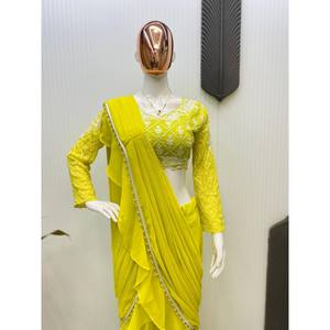 Sari Amarillo Elegante de Fiesta LG con Bordado de Lentejuelas, Vestidos Sin Costuras - Product Image 3