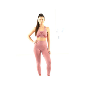 Pink Racerback <b>Crop</b> <b>Top</b> High Waist Shorts 2 Piece Yoga Set Seamless <b>Mesh</b> Detail Breathable Spandex Quick Dry Off-the-Shoulder - Product Image 2