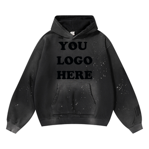 Premium 100% Cotton Heavyweight Men’s Hoodie <b>Spray</b> Washed Rhinestone Design Custom OEM Streetwear Manufacturer - Product Image 4