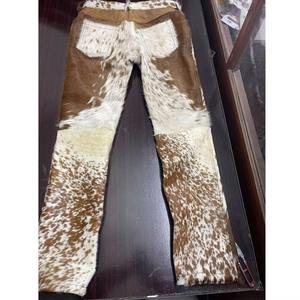 Pantalones de Cuero Genuino con Pelo de Vaca para Hombre y Mujer, Unisex, Estilo Western, de Piel de Vacuno con Pelo Real, Ajustados, de Diseñador, Color Marrón - Product Image 2