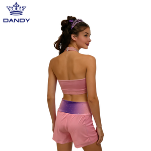 맞춤형 치어리딩 핑크 트레인 댄스 유니폼 연습 스포츠 크롭 브라 탑과 반바지 완전 세트 - Product Image 3