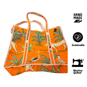 Orange Color Eco Friendly Jaipur Hand Block Print Tote <b>Bag</b> Quilted Cotton Handbag Zipper Closure Daily Use Shopping Gifting - Product Image 2