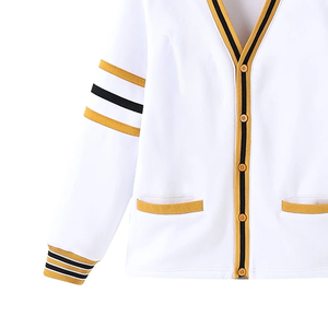 Alpha Varsity Luxe <b>White</b> V Neck <b>Cardigan</b> Sweater Thick Winter Button Front Unisex Fit Casual Wool/Cashmere Knit - Product Image 4