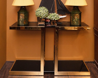 Table console en métal plaqué or de qualité supérieure, faite à la main, design gravé moderne, pour entrée, couloir, hôtel, bureau - Fabriqué en Inde
